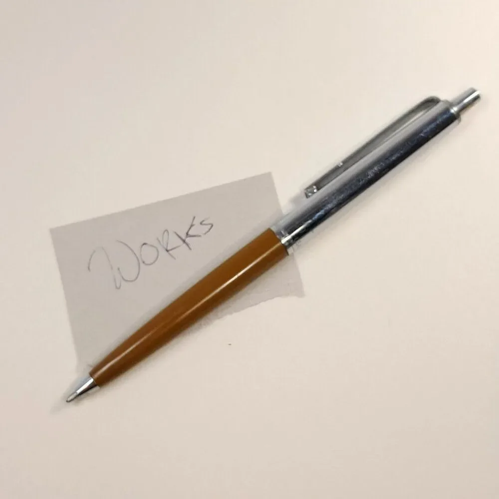Vintage Paper Mate Double Heart Ballpoint Pen Brown‎ & Chrome silver made USA